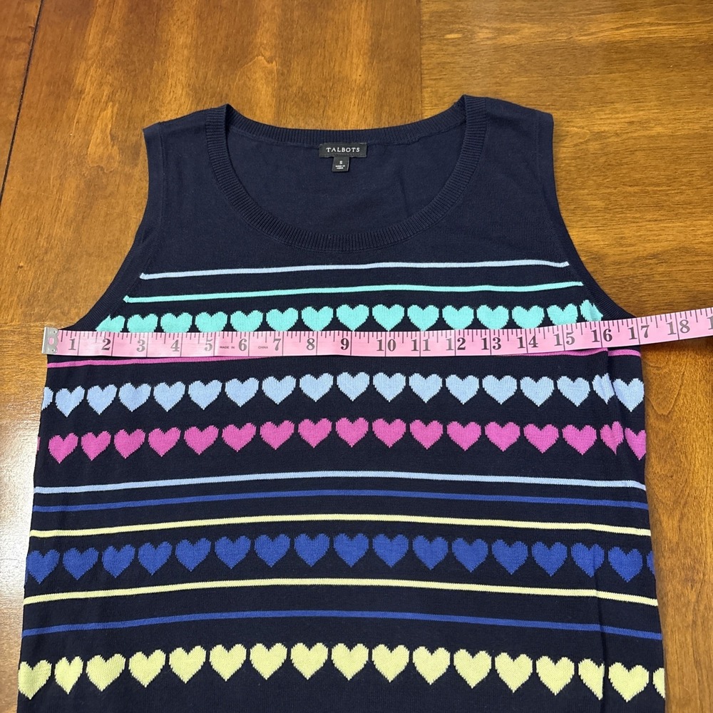 Talbots Women's Navy Blue Hearts & Stripes Print Cardigan Sweater Size S Rainbow - Picture 6 of 12